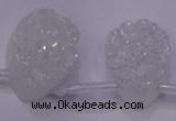 CAG8139 Top drilled 22*30mm teardrop white plated druzy agate beads