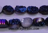 CAG8156 7.5 inches 10*14mm oval blue plated druzy agate beads