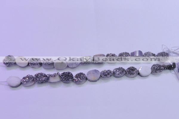 CAG8162 7.5 inches 12*16mm oval silver plated druzy agate beads