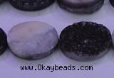 CAG8197 7.5 inches 18*25mm oval black plated druzy agate beads