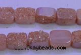 CAG8211 Top drilled 10*14mm rectangle champagne plated druzy agate beads