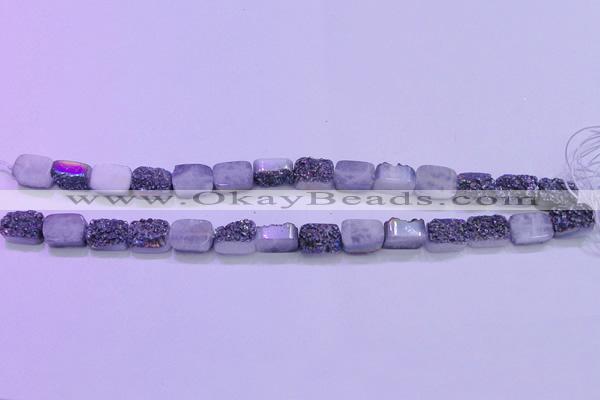 CAG8214 Top drilled 10*14mm rectangle rainbow plated druzy agate beads