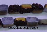 CAG8215 Top drilled 10*14mm rectangle purple plated druzy agate beads