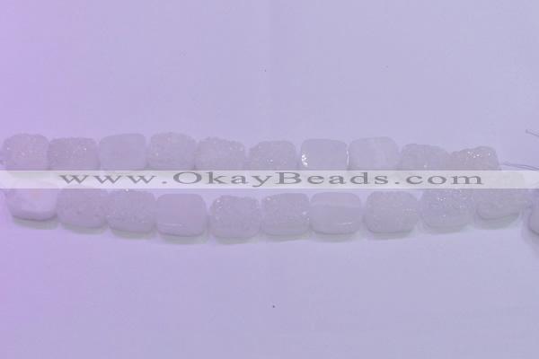 CAG8230 Top drilled 13*18mm rectangle white plated druzy agate beads