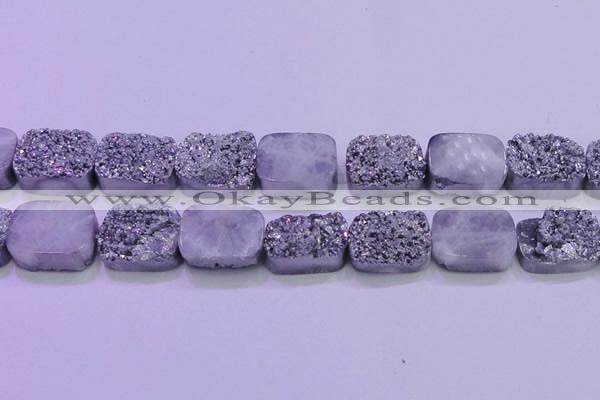 CAG8262 Top drilled 20*30mm rectangle silver plated druzy agate beads