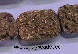 CAG8263 Top drilled 20*30mm rectangle glod plated druzy agate beads