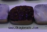 CAG8265 Top drilled 20*30mm rectangle purple plated druzy agate beads