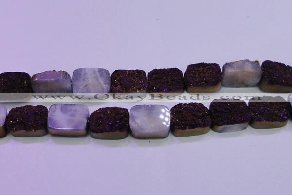 CAG8265 Top drilled 20*30mm rectangle purple plated druzy agate beads