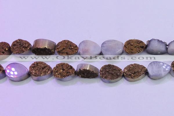 CAG8323 7.5 inches 20*30mm teardrop gold plated druzy agate beads