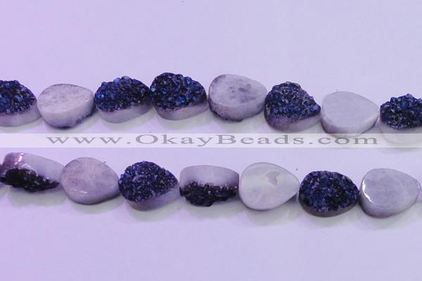 CAG8326 7.5 inches 20*30mm teardrop blue plated druzy agate beads