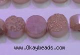 CAG8351 7.5 inches 14mm coin champagne plated druzy agate beads