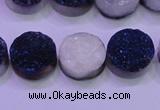 CAG8356 7.5 inches 14mm coin blue plated druzy agate beads