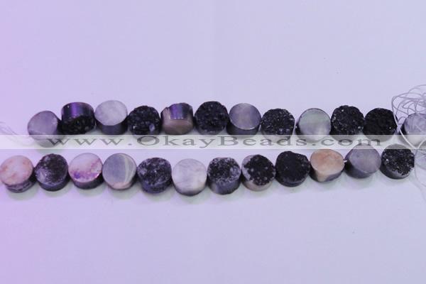 CAG8367 7.5 inches 16mm coin black plated druzy agate beads