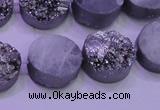 CAG8372 7.5 inches 18mm coin silver plated druzy agate beads