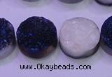 CAG8386 7.5 inches 20mm coin blue plated druzy agate beads