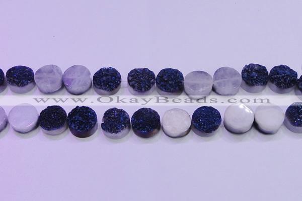 CAG8386 7.5 inches 20mm coin blue plated druzy agate beads