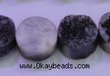 CAG8387 7.5 inches 20mm coin black plated druzy agate beads