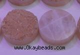 CAG8391 7.5 inches 25mm coin champagne plated druzy agate beads