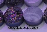 CAG8394 7.5 inches 25mm coin rainbow plated druzy agate beads