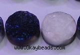 CAG8396 7.5 inches 25mm coin blue plated druzy agate beads