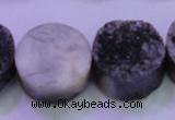 CAG8397 7.5 inches 25mm coin black plated druzy agate beads