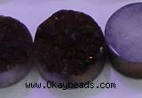 CAG8405 7.5 inches 30mm coin purple plated druzy agate beads