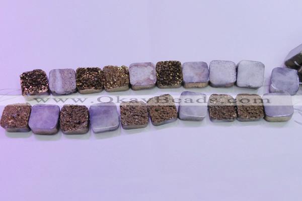 CAG8421 7.5 inches 12*12mm square gold plated druzy agate beads