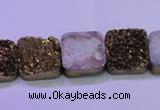 CAG8423 7.5 inches 16*16mm square gold plated druzy agate beads