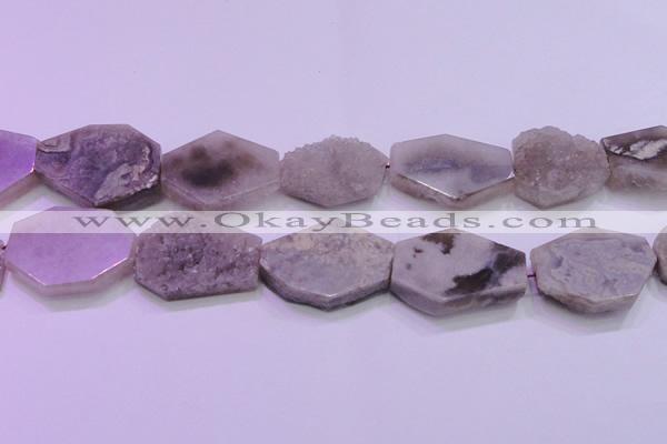 CAG8460 15.5 inches 25*35mm - 30*40mm freeform grey druzy agate beads