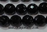 CAG8614 15.5 inches 14mm faceted round black agate gemstone beads