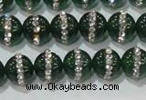 CAG8620 15.5 inches 8mm round green agate with rhinestone beads