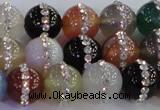 CAG8823 15.5 inches 12mm round agate with rhinestone beads