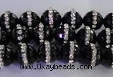 CAG8856 15.5 inches 8mm faceted round agate with rhinestone beads