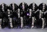 CAG8857 15.5 inches 10mm faceted round agate with rhinestone beads