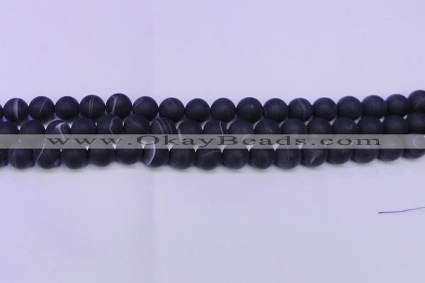 CAG8870 15.5 inches 4mm round matte black line agate beads