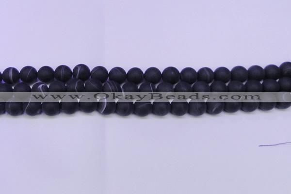 CAG8872 15.5 inches 8mm round matte black line agate beads