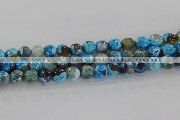 CAG8944 15.5 inches 8mm faceted round fire crackle agate beads