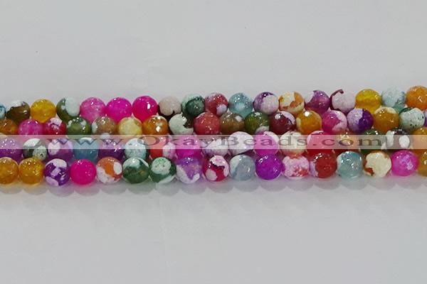 CAG8988 15.5 inches 8mm faceted round fire crackle agate beads