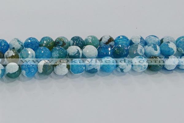 CAG9003 15.5 inches 12mm faceted round fire crackle agate beads