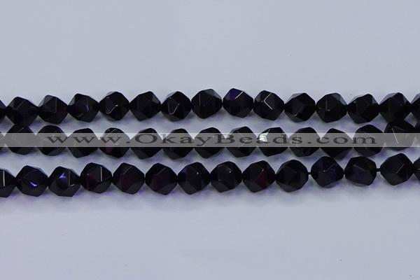 CAG9354 15.5 inches 12mm faceted nuggets black agate beads