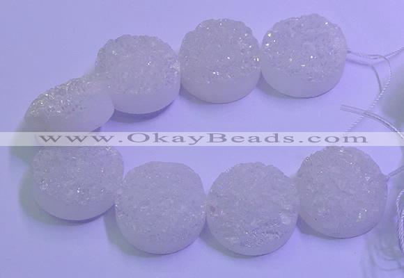 CAG9435 7.5 inches 30mm coin white plated druzy agate beads