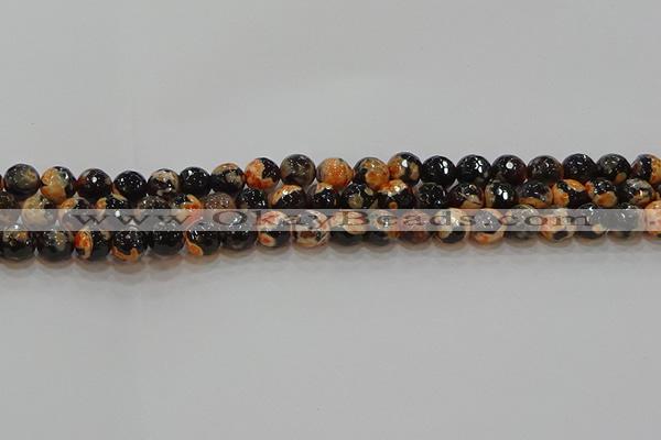 CAG9457 15.5 inches 8mm faceted round fire crackle agate beads