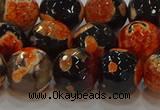 CAG9459 15.5 inches 12mm faceted round fire crackle agate beads