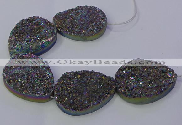 CAG9674 7.5 inches 30*40mm teardrop rainbow plated druzy agate beads