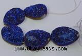 CAG9676 7.5 inches 30*40mm teardrop blue plated druzy agate beads