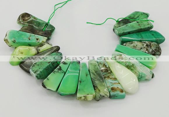 CAG9726 Top drilled 15*35mm - 18*40mm freeform grass agate beads