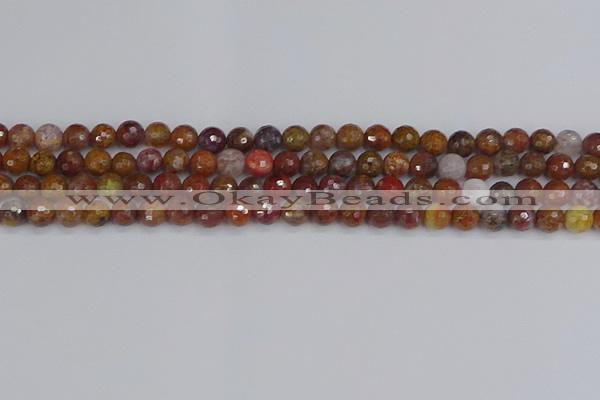 CAG9845 15.5 inches 4mm faceted round red moss agate beads