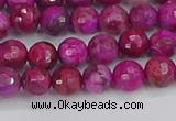 CAG9875 15.5 inches 4mm faceted round fuchsia crazy lace agate beads