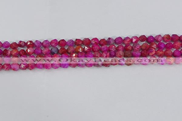 CAG9951 15.5 inches 6mm faceted nuggets fuchsia crazy lace agate beads