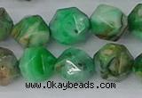 CAG9966 15.5 inches 12mm faceted nuggets green crazy lace agate beads